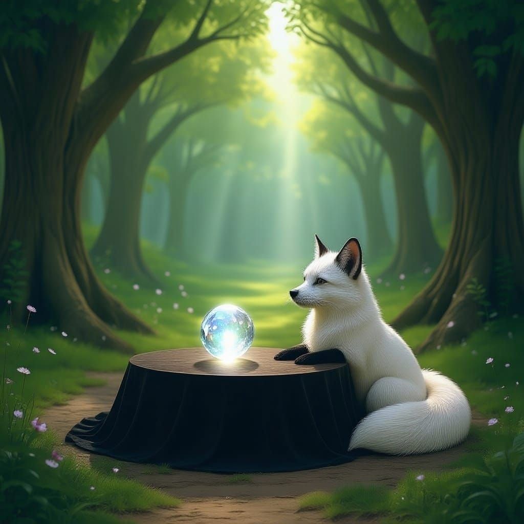 Enchanted Forest Glade with Fortune Teller Fox and Teacup