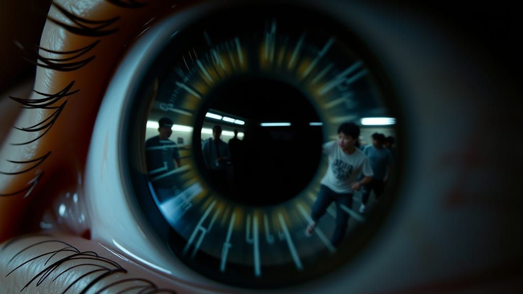 Close-up of Young-hee's camera eye from Squid Game, highly d...