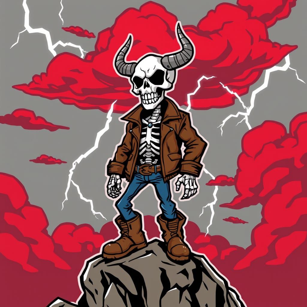 Surreal Skeleton Rockstar in Cyberpunk Style