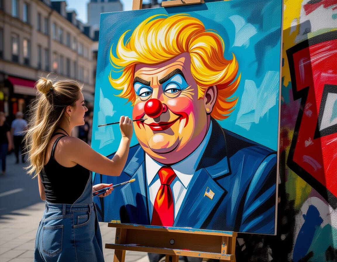 Street Artist Paints Pompous Politician Caricature