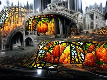 Detailed Stained Glass Pumpkin in Matte Painting Style