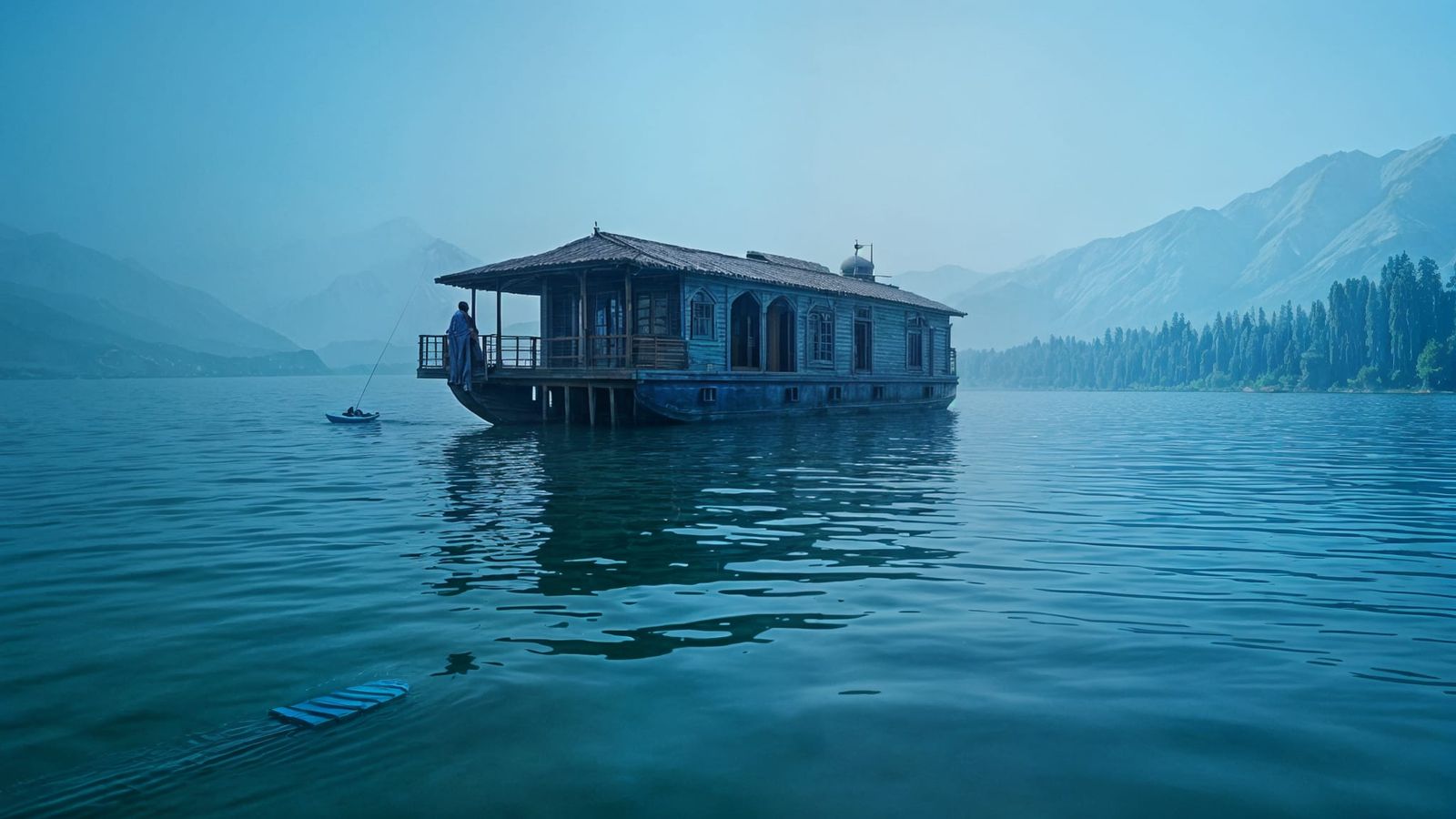 Houseboat Shadow on Blue Lake, Cyanotype Creation