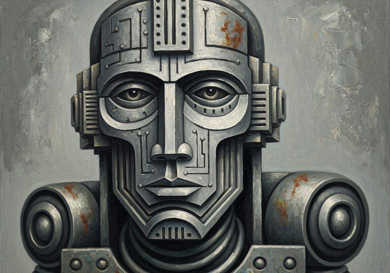 Cubist Robot Portrait in Oil, Picasso and Braque Style