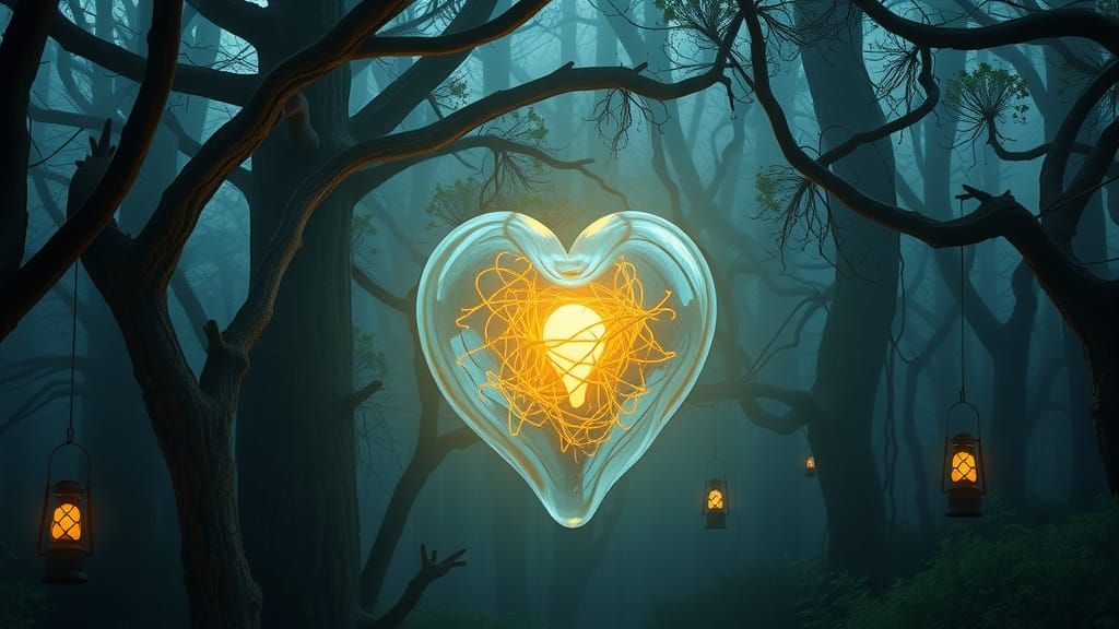 Ethereal Heart in Dreamlike Forest