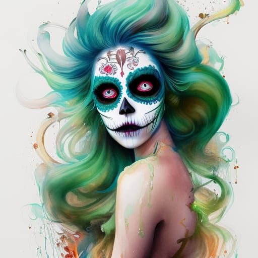 Girl with Día de los Muertos Makeup in Gouache