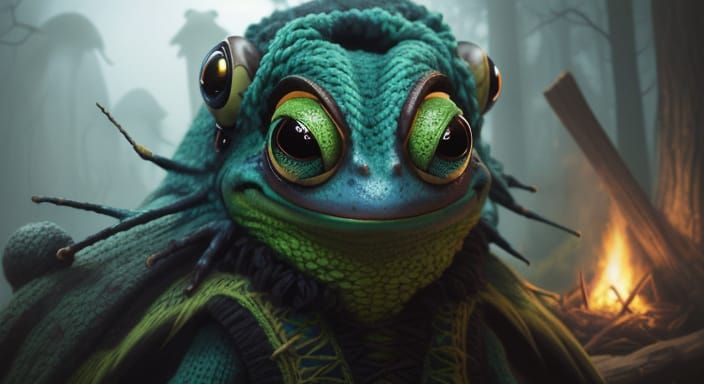 Surprised Frog with Mohawk in Gothic-Punk Style