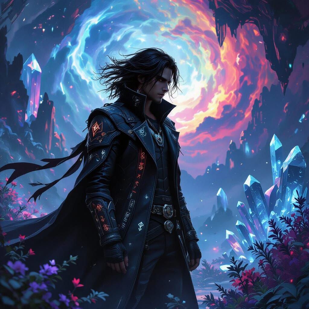 Ethereal Sci-Fi Wanderer Amidst Alien Flora