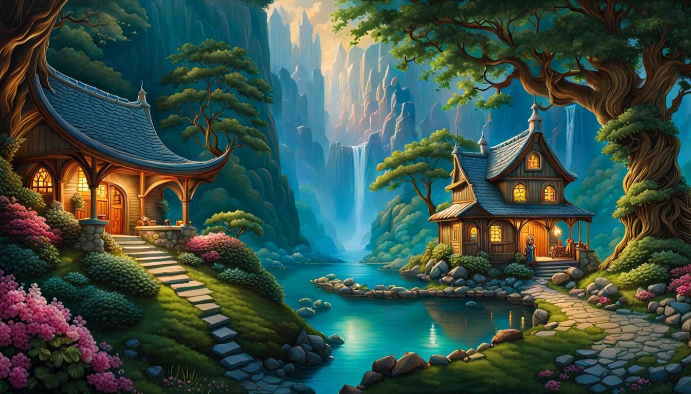 Majestic Mother Nature Landscape with Waterfalls in Fantasy ...