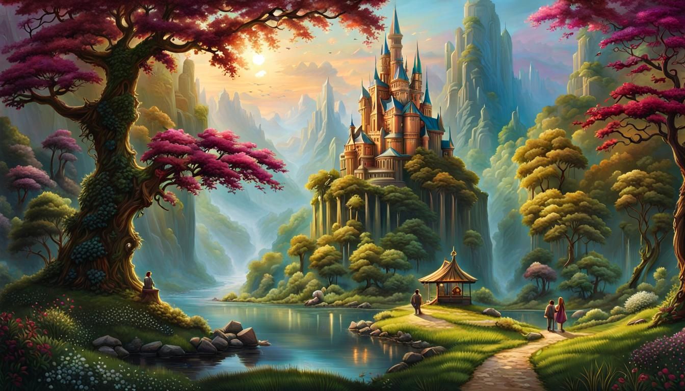 Mother Nature Landscape with Waterfalls in Pastel Art