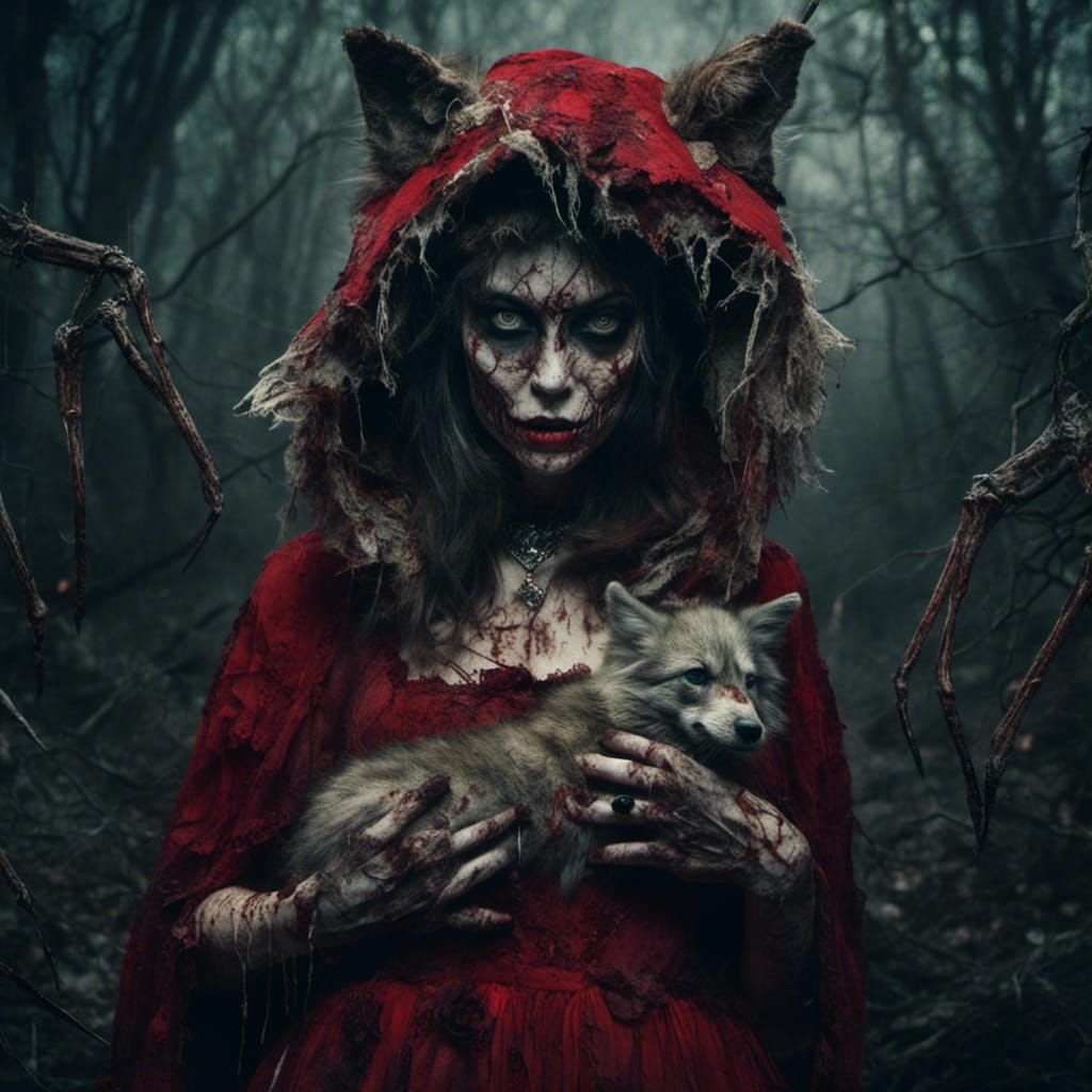 Zombie Little Red Riding Hood Hyperrealistic Portrait
