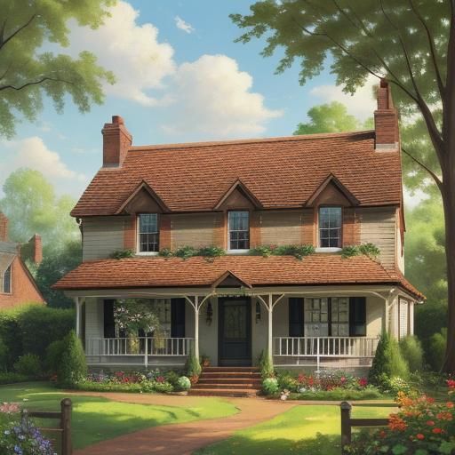 English Cottage House in Warm Golden Light