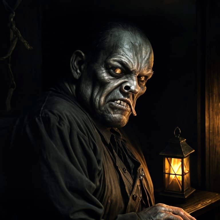 Sinister Cabin in Woods with Pig-Masked Figure