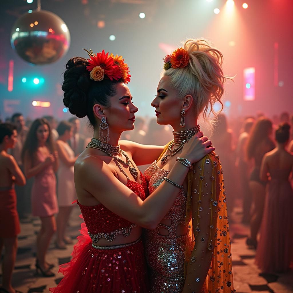 Frida Kahlo and Lady Gaga Dancing in Disco Style