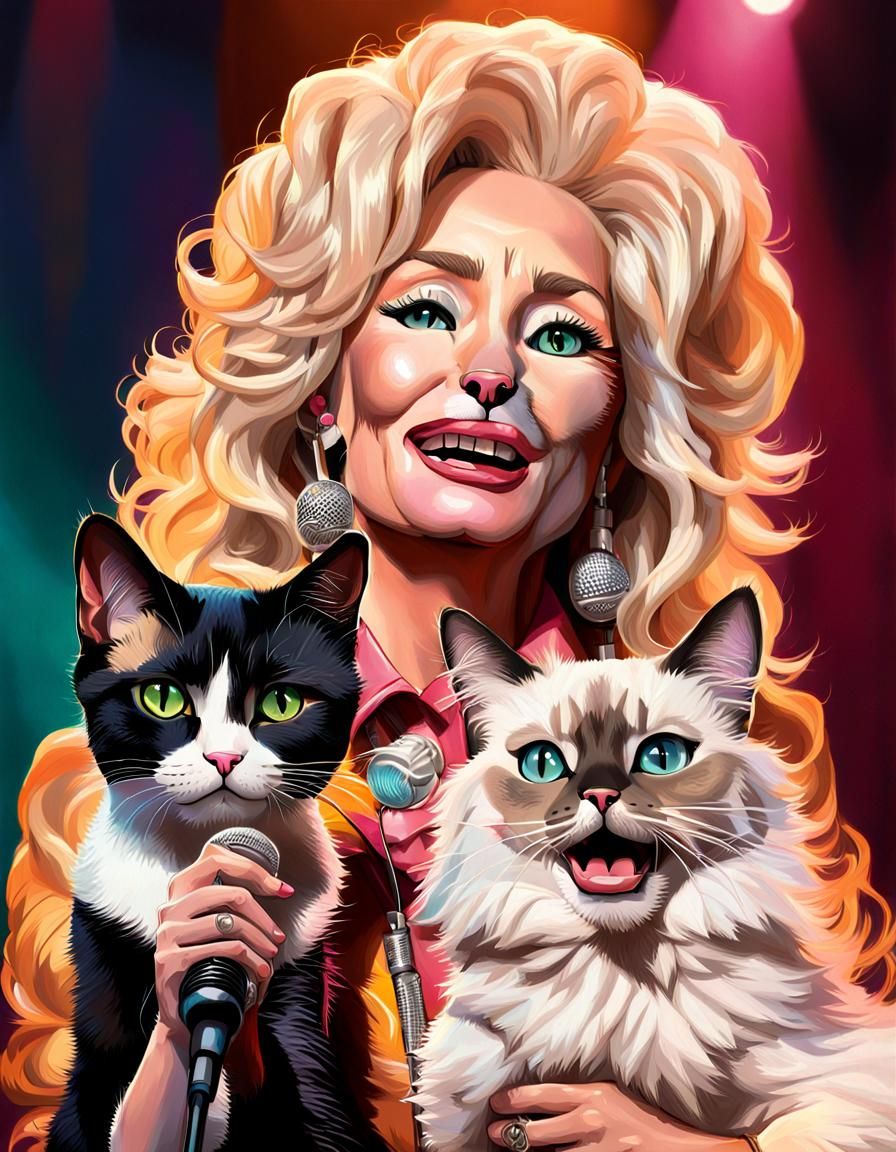 Dolly Parton Cat Sings: Hyperrealistic Portrait