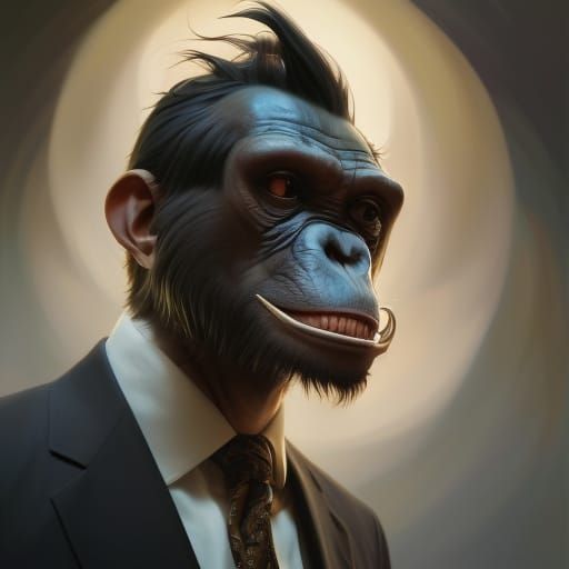 Hyperrealistic Ape in Suit: Surreal Fantasy Portrait