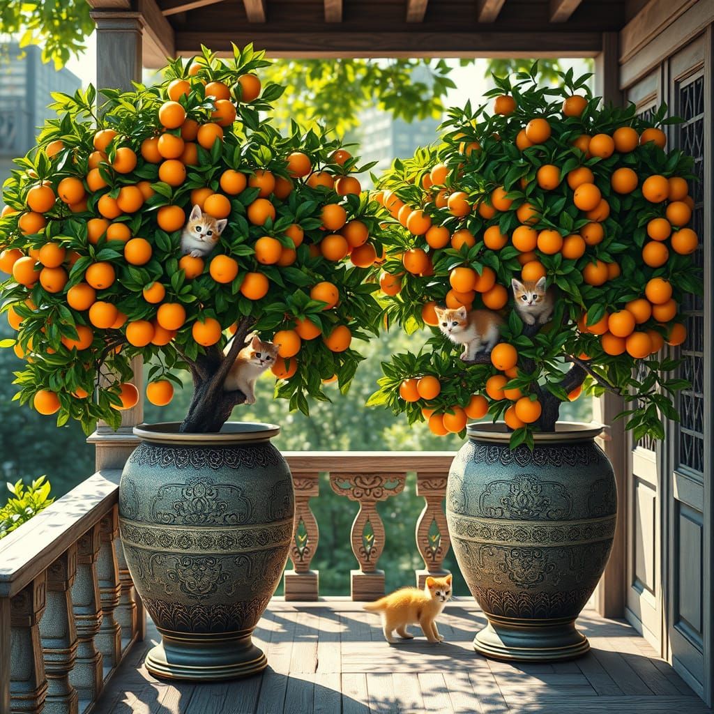 Whimsical Kumquat Trees in Fantastical Ceramic Pots with Ado...