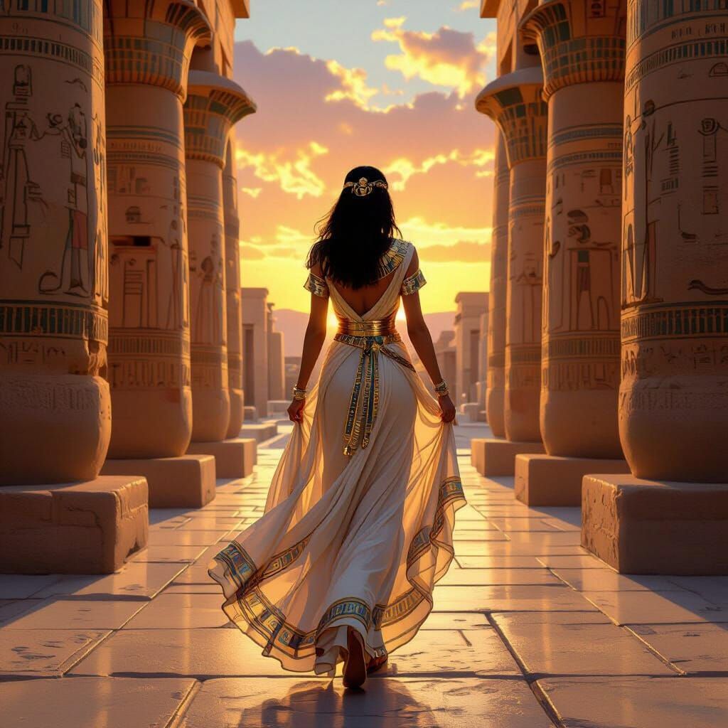 Pharaonic Temple Interior at Sunset