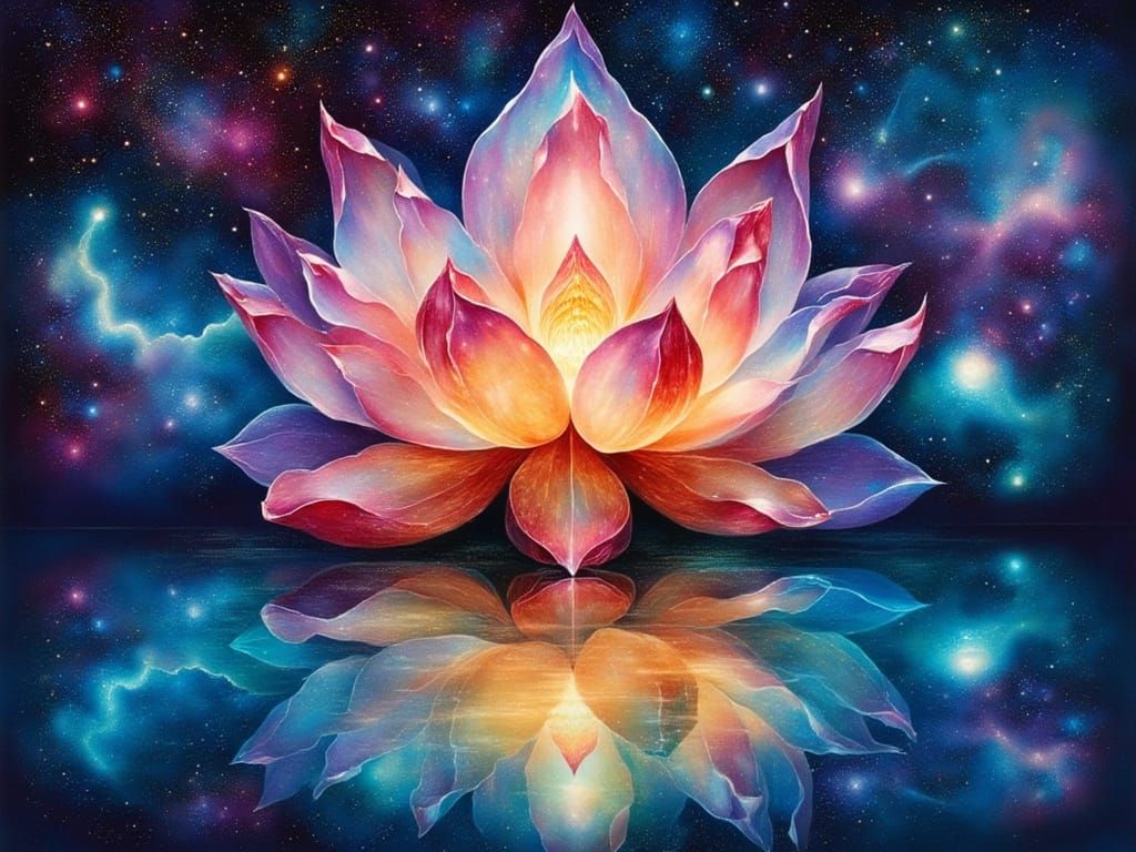 Ethereal Crystal Lotus on Cosmic Water