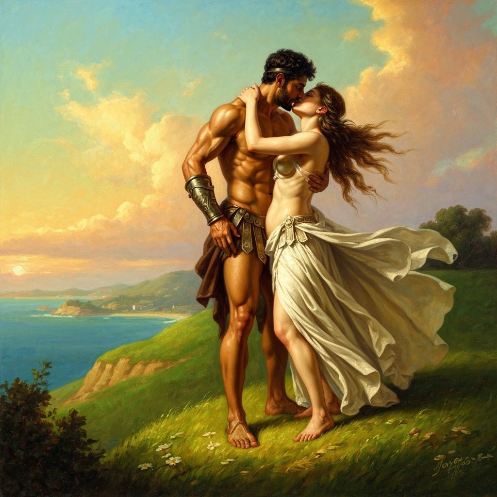 Theseus and Hippolyta Kissing on Island Hilltop