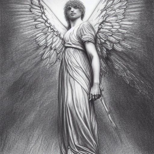 Dark Angel in Charcoal Drawing Style