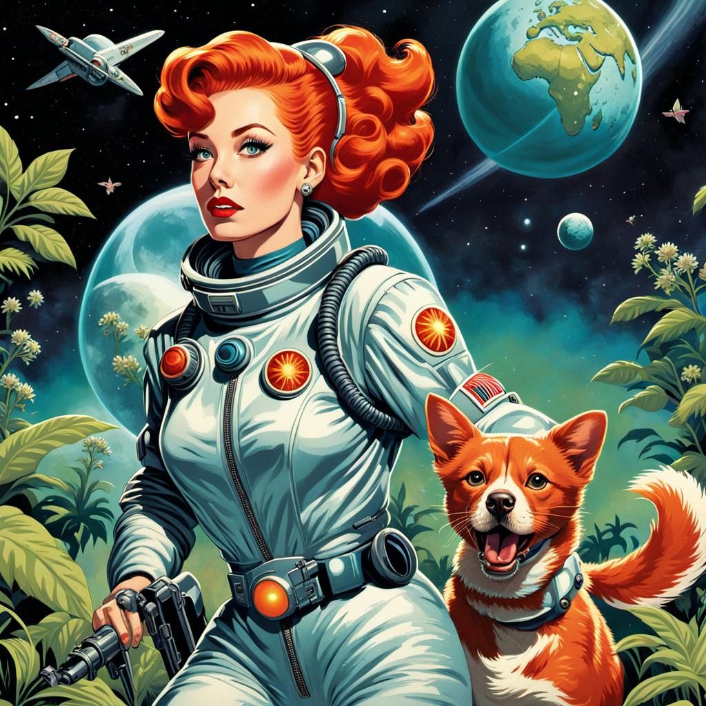 Retro Comic: Redhead Space Heroine on Alien Planet