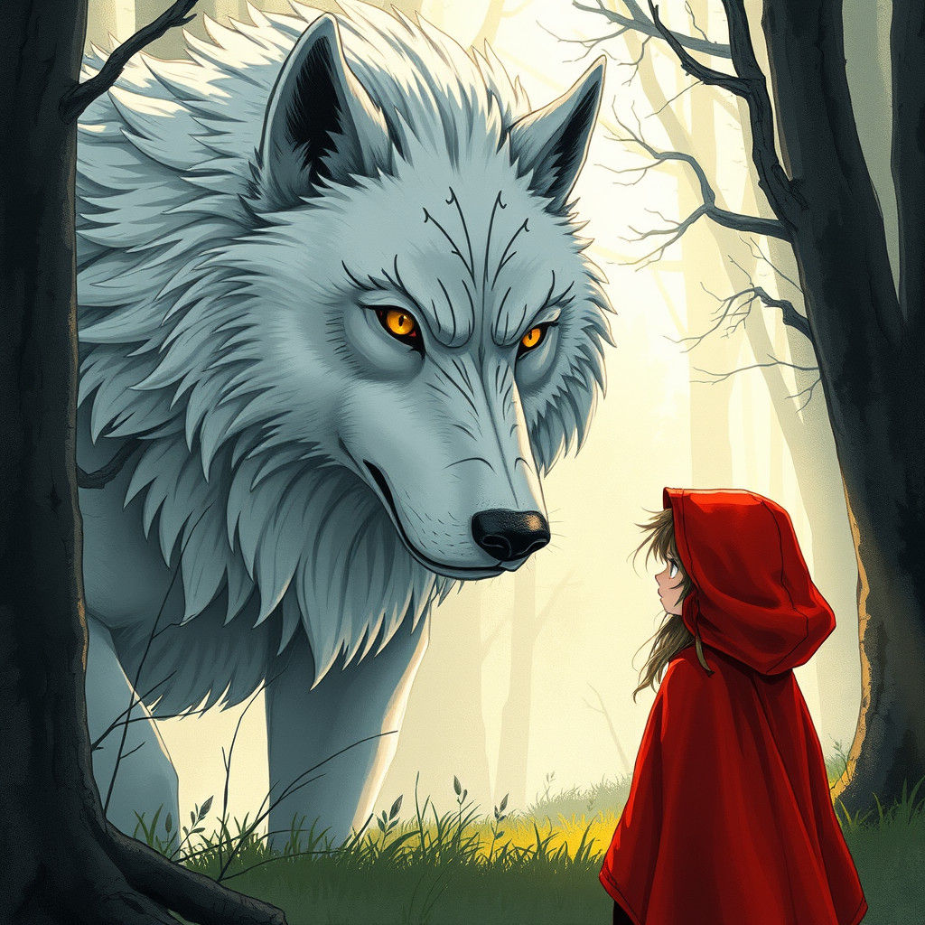 Wolf and Red Ridinghood in Mystical Forest