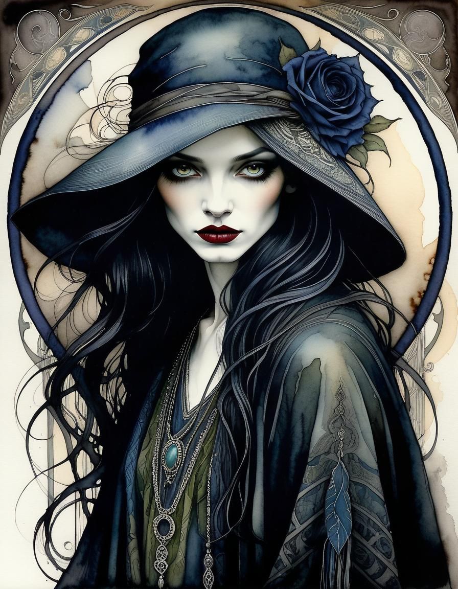 Moody Bohemian Portrait in Art Nouveau Style
