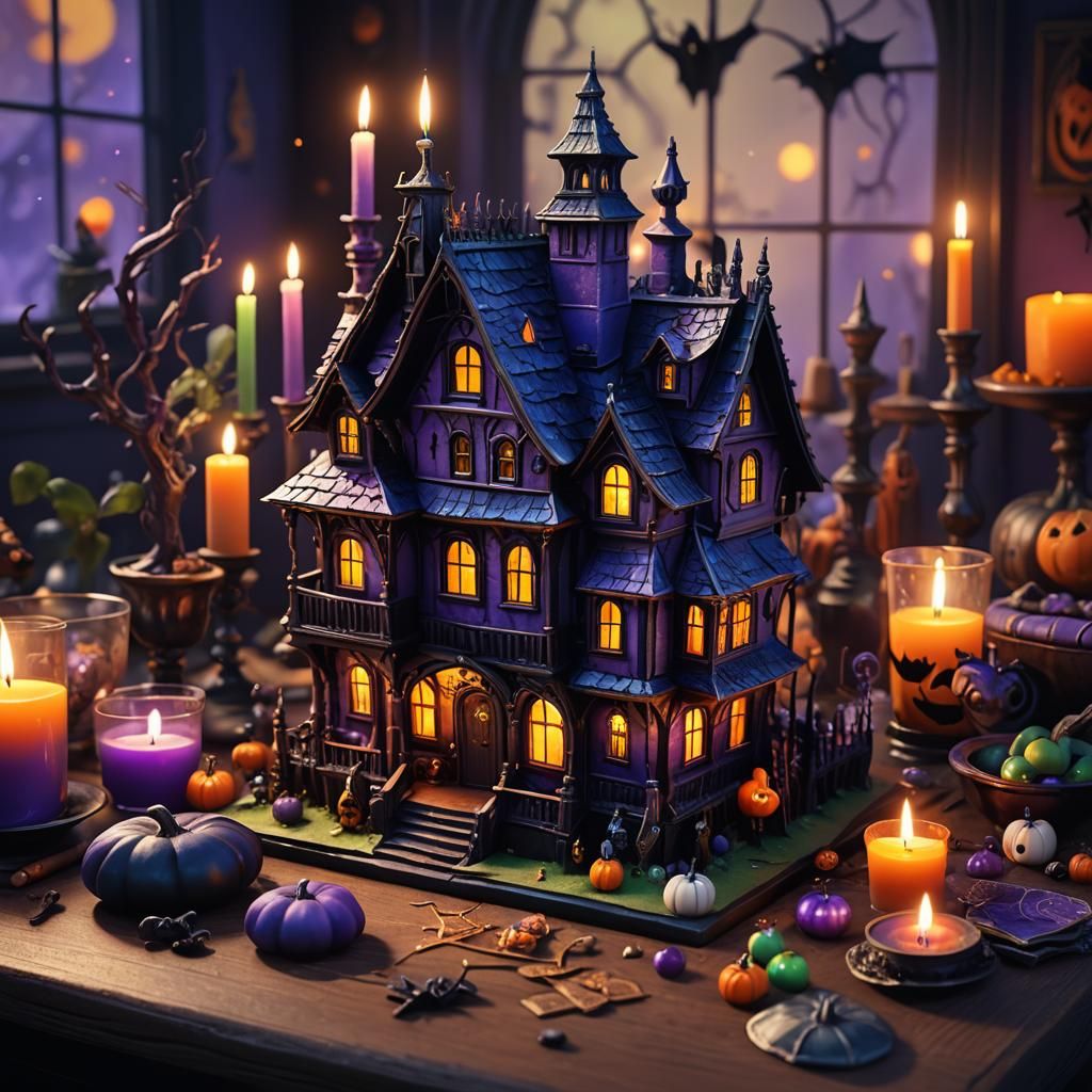 Miniature Halloween House with Eerie Candles