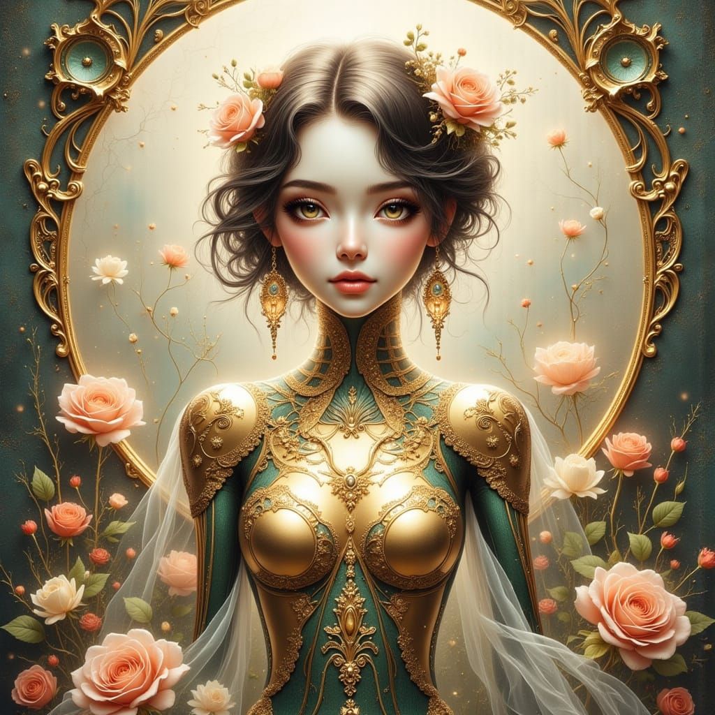 Nymph Cyborg Robot with Floral Metal Body