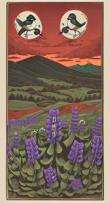 Vermont Landscape Woodcut Inspired by Posada