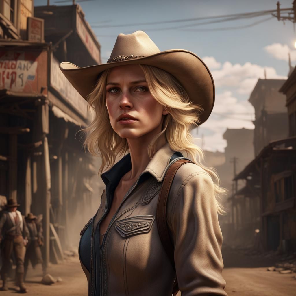 Cowgirl Walking Down a Dusty Western Street