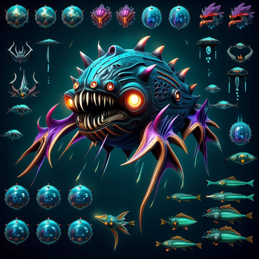 Sci-Fi Underwater Game Art Sheet in HD PBR