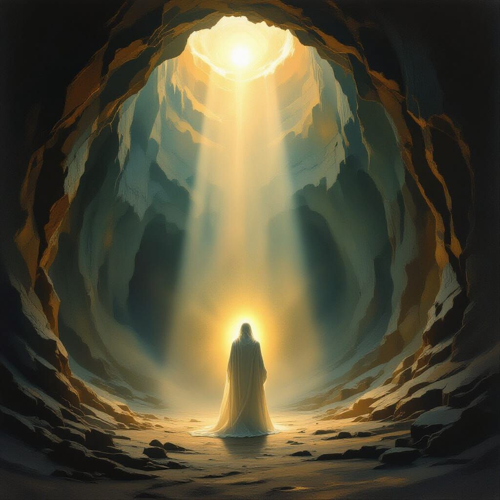 Divine Light in Desolate Landscape Oil Painting