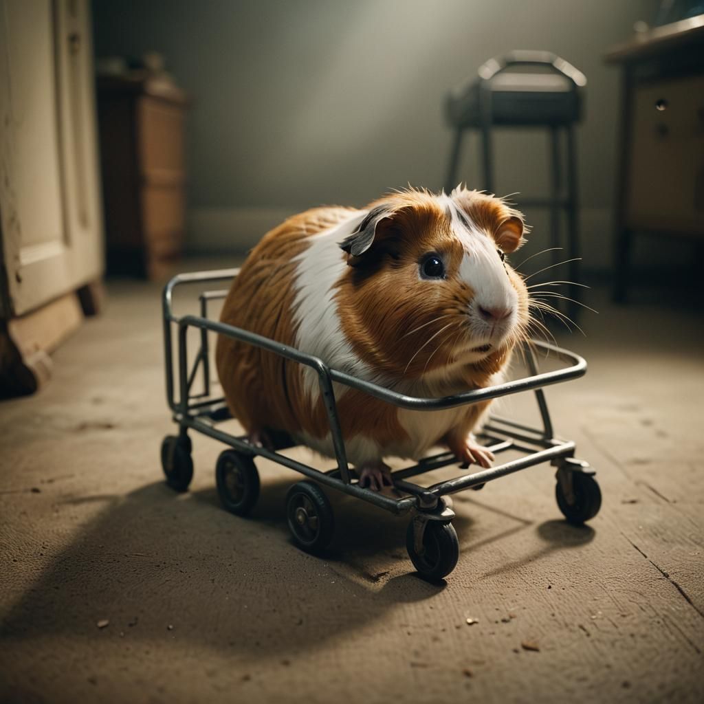 Guinea Pig with Walker in Moody Cinematic Style