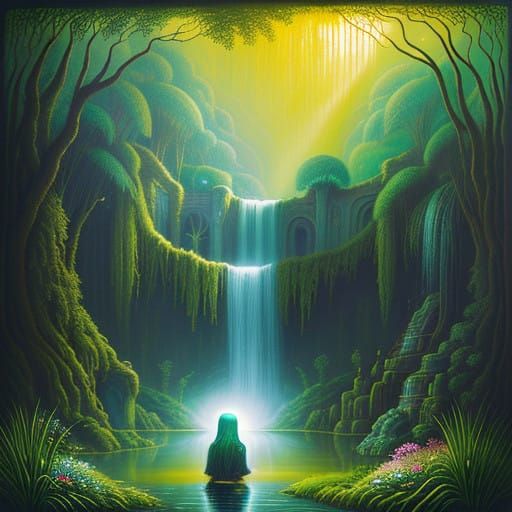 Mystical Woman in Dreamy Babylonian Landscape