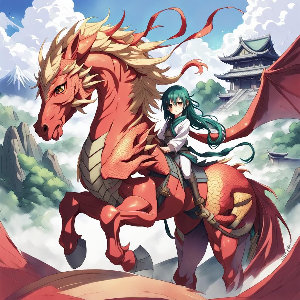Anime Style Dragon-Horse Hybrid Illustration