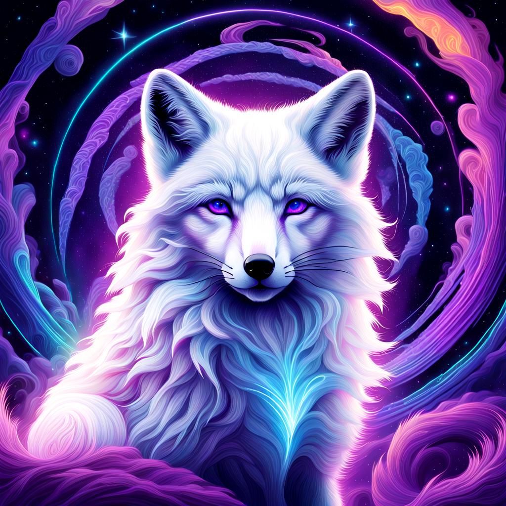 Glowing White Fox in Dreamlike Astral Vortex