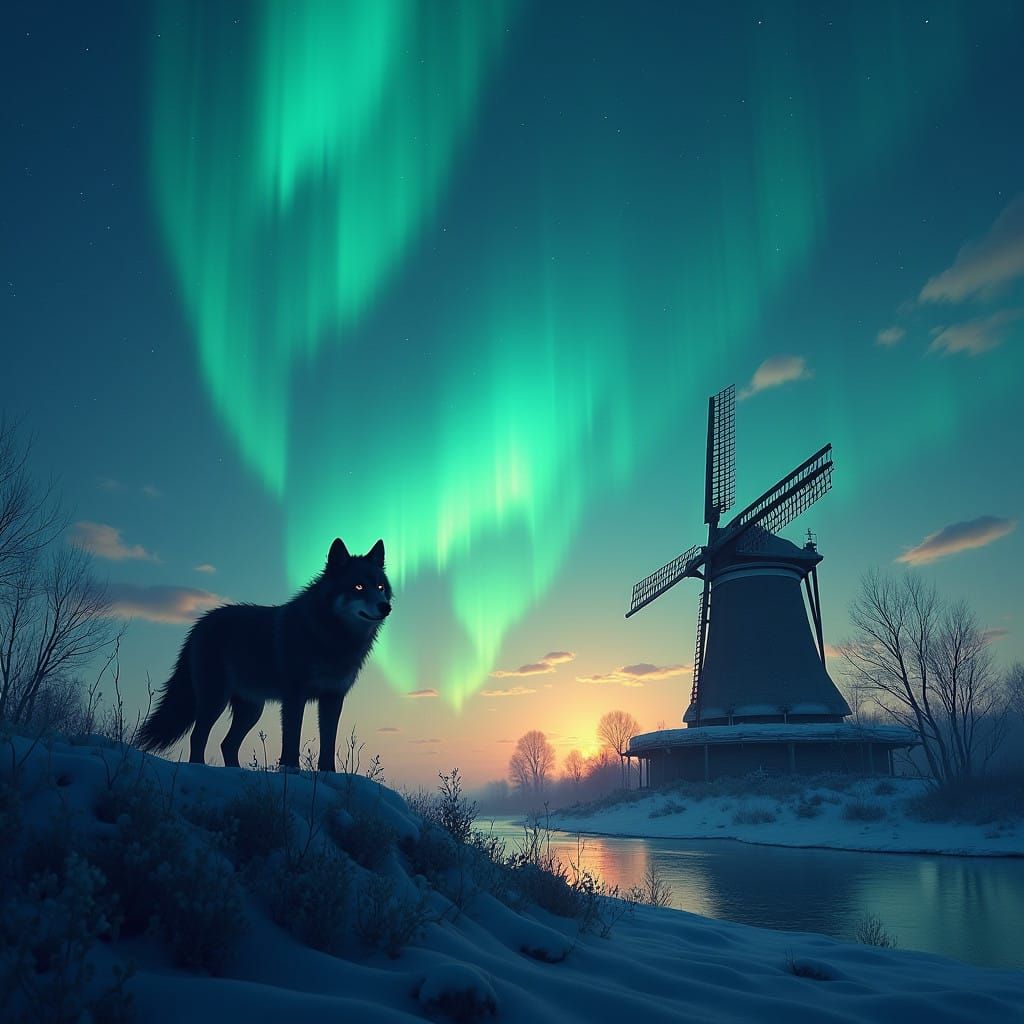 Wolf Under the Northern Lights
