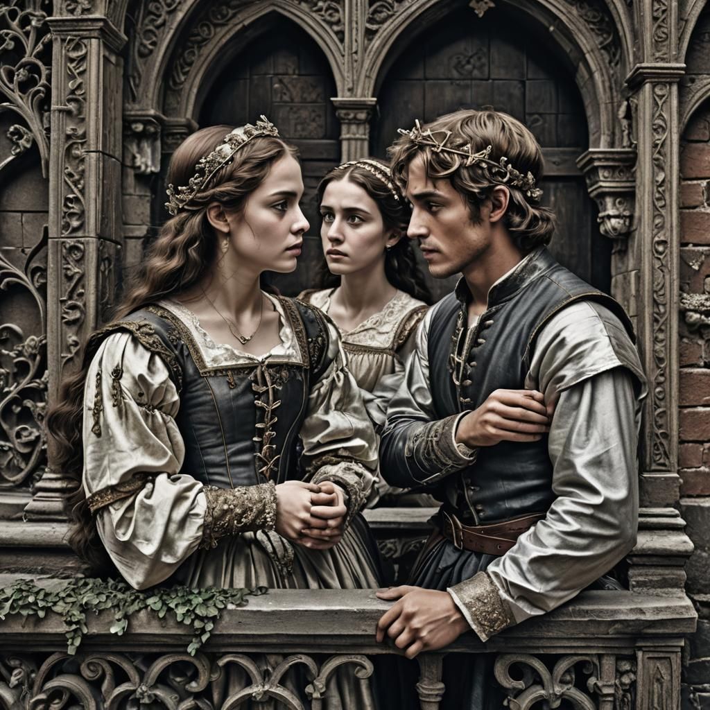 Hyperrealistic Romeo and Juliet in Historical Photo Style