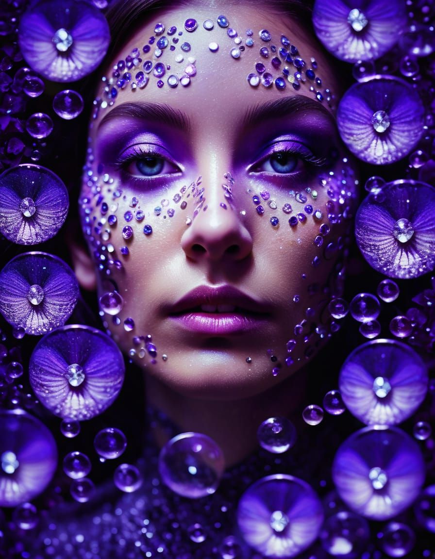 Psychedelic Woman in Violet Diamond Dreamscape