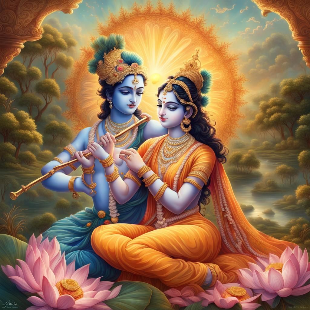Krishna and Radha Divine Love in Digital Illustration
