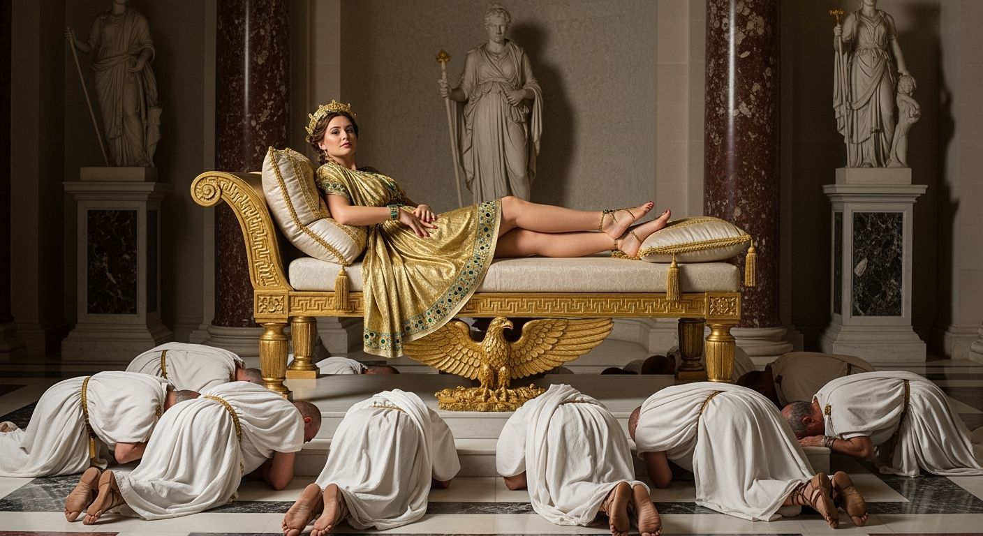Empress Messalina Lounging in Lavish Roman Throne Room