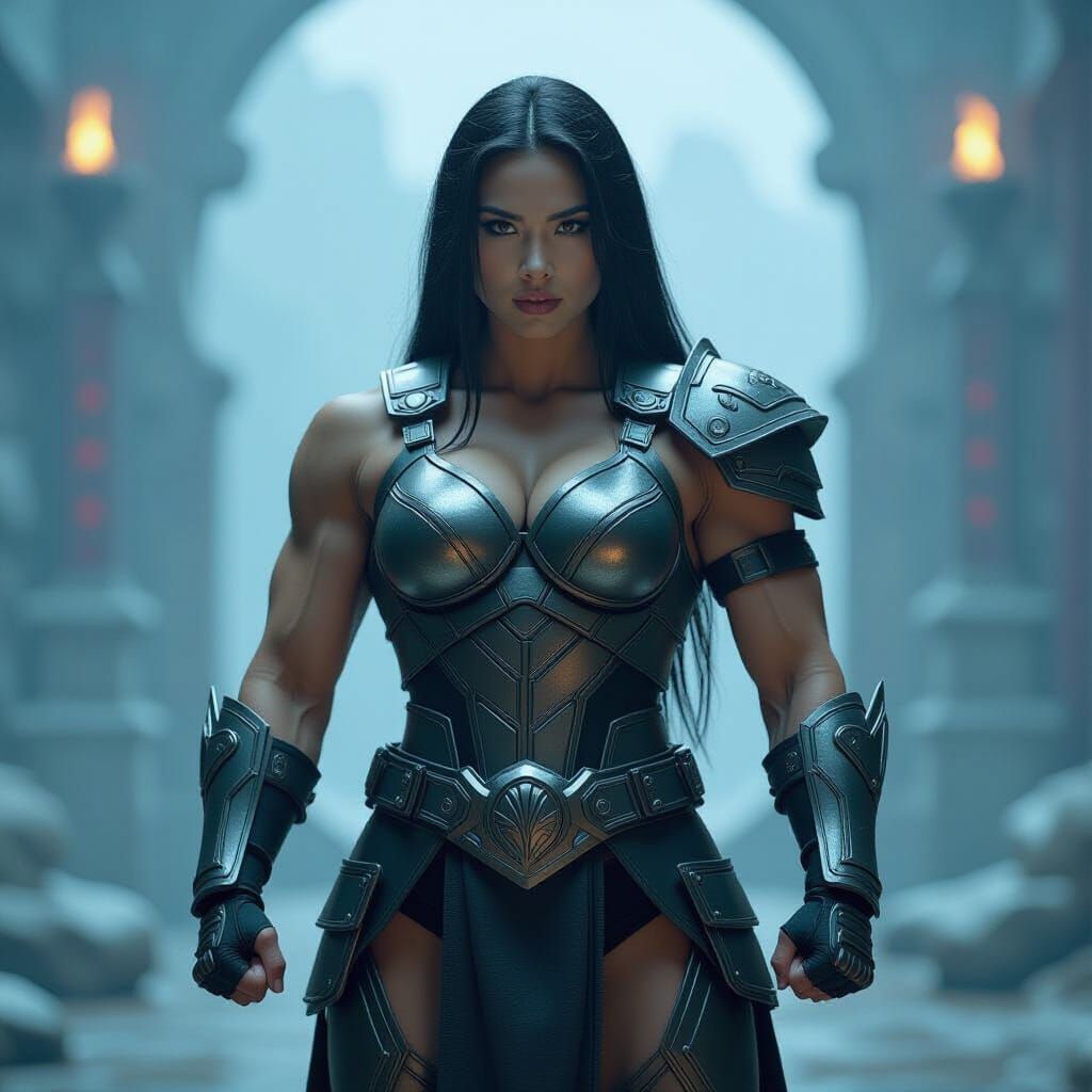 Asian Female He-Man in Futuristic Armor