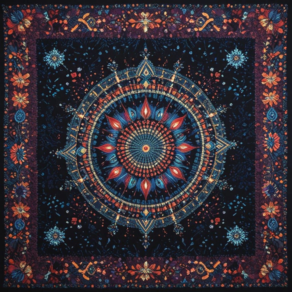 Whimsical Tapestry in Vibrant Optical Patterns