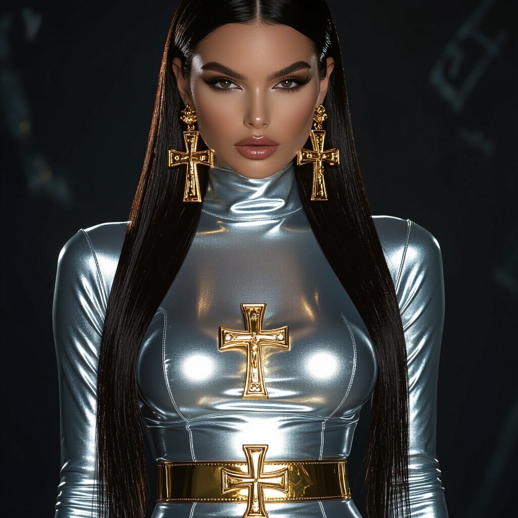 Surrealist Fashion Portrait: Woman in Silver Latex