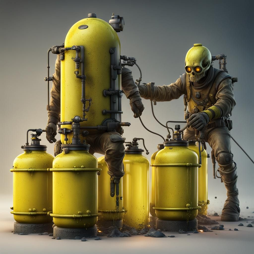 Toxic Yellow Gas with Liquid Fluorine Canisters