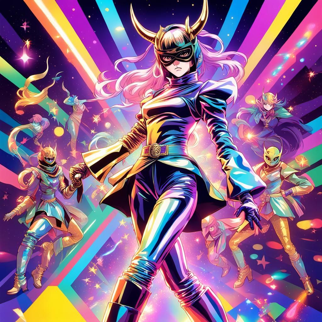 Rainbow Ninja Disco Dancer in 90s Anime Style
