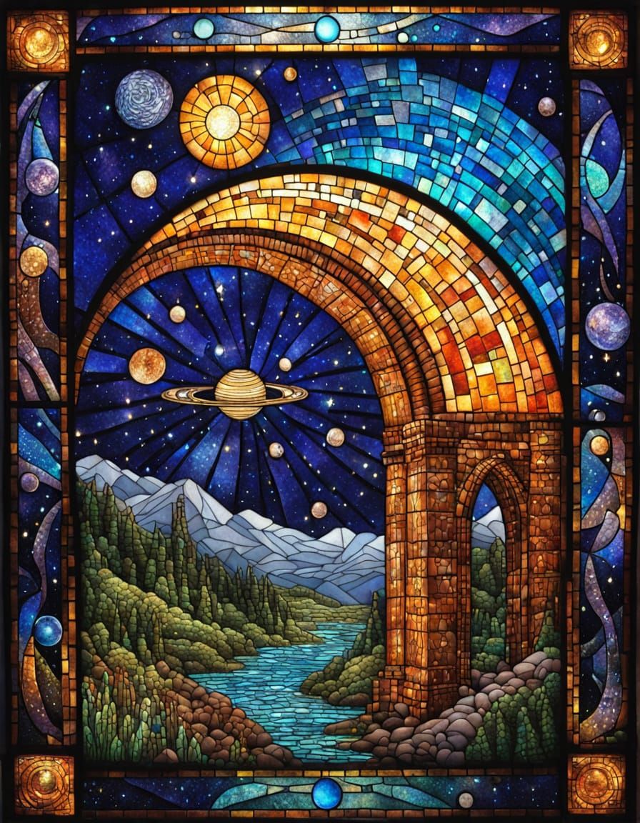 Cosmic Gateway: Stained Glass Starscape Adventure