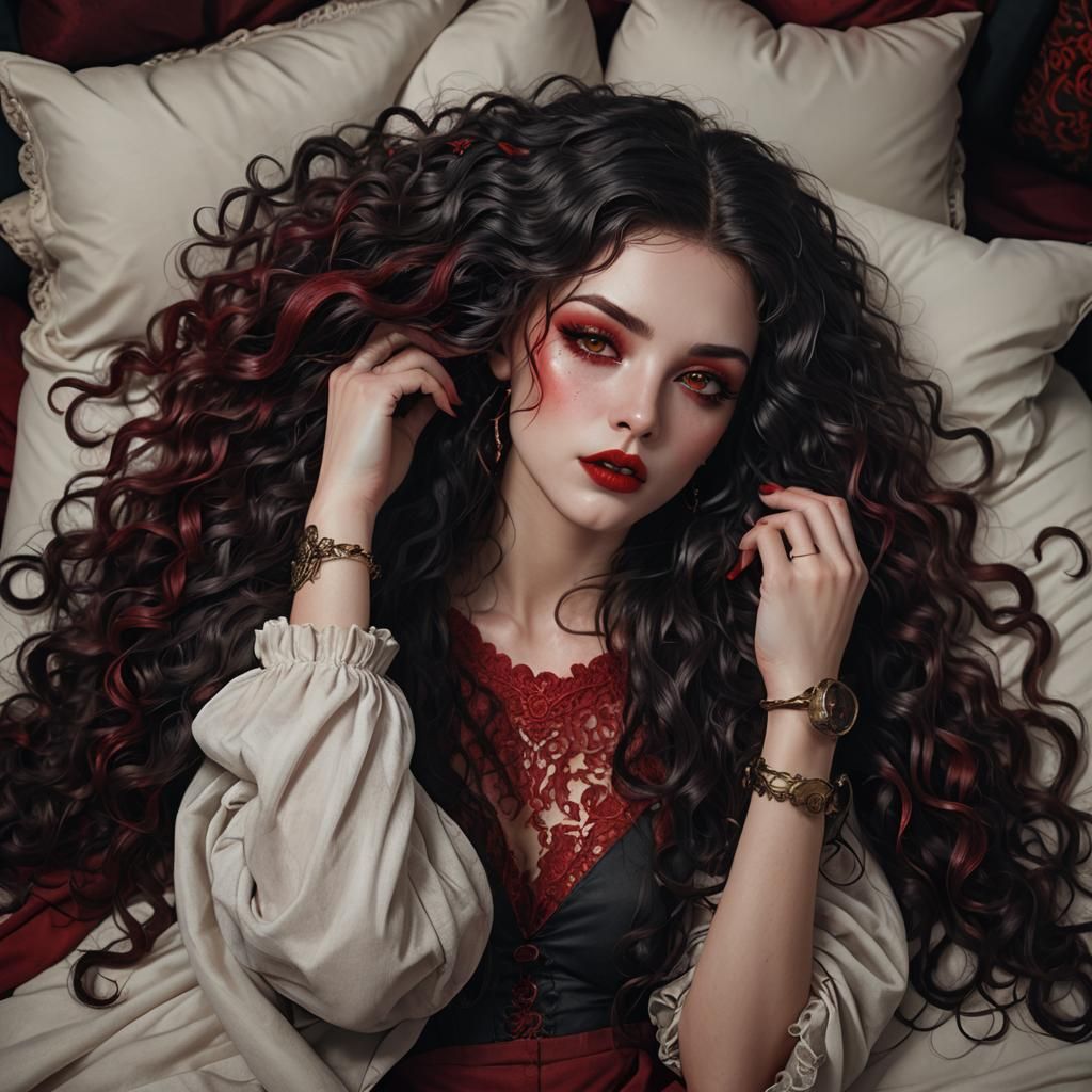 Woman with Red Eyes and Black Hair, Fantasy Art