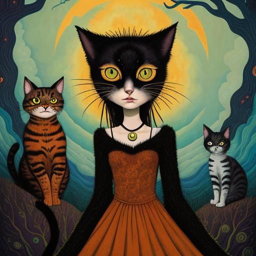 Dreamlike Woman-Cat in Art Brut Style